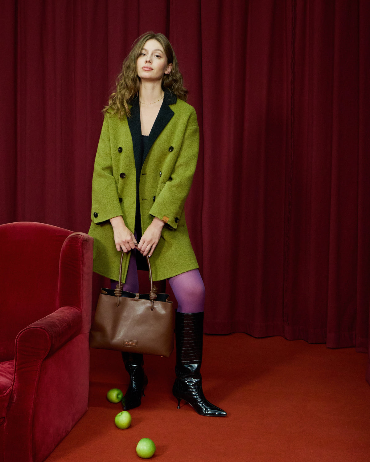 Reversible lapel coat Pistachio / Black