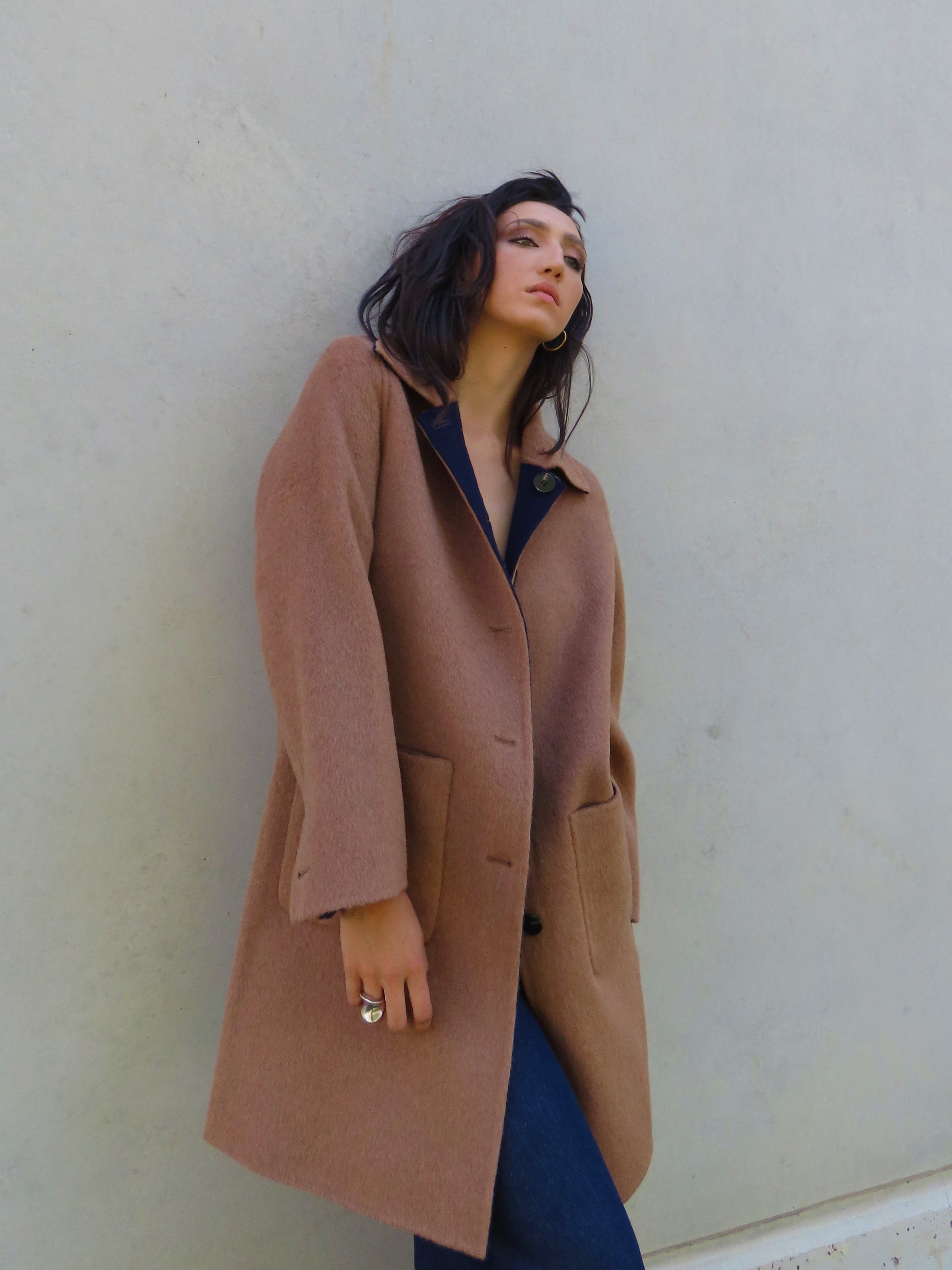 Abrigo reversible largo Camel / Marino