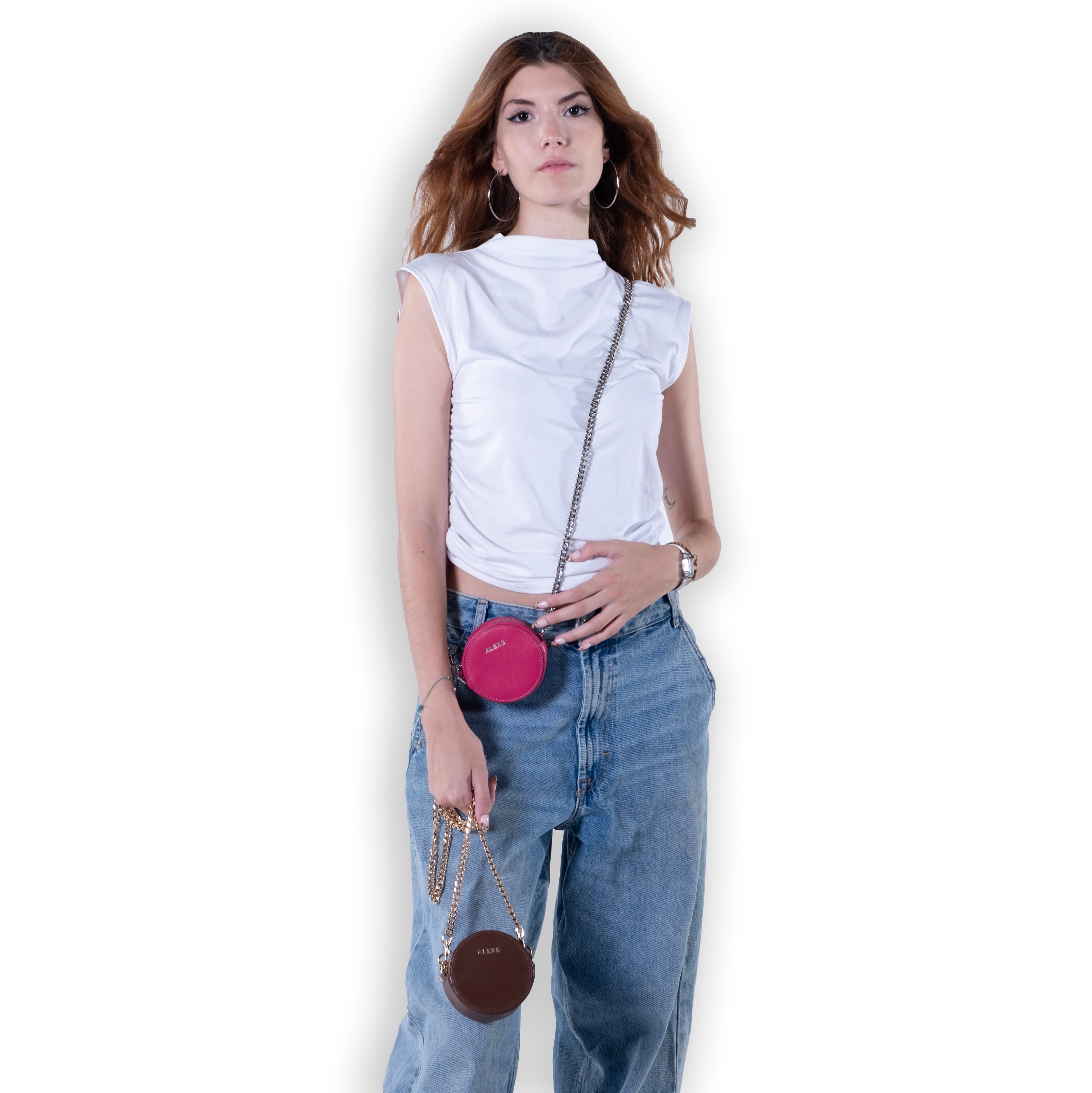 Bolsito MINIPOUCH Piel chocolate con cadena