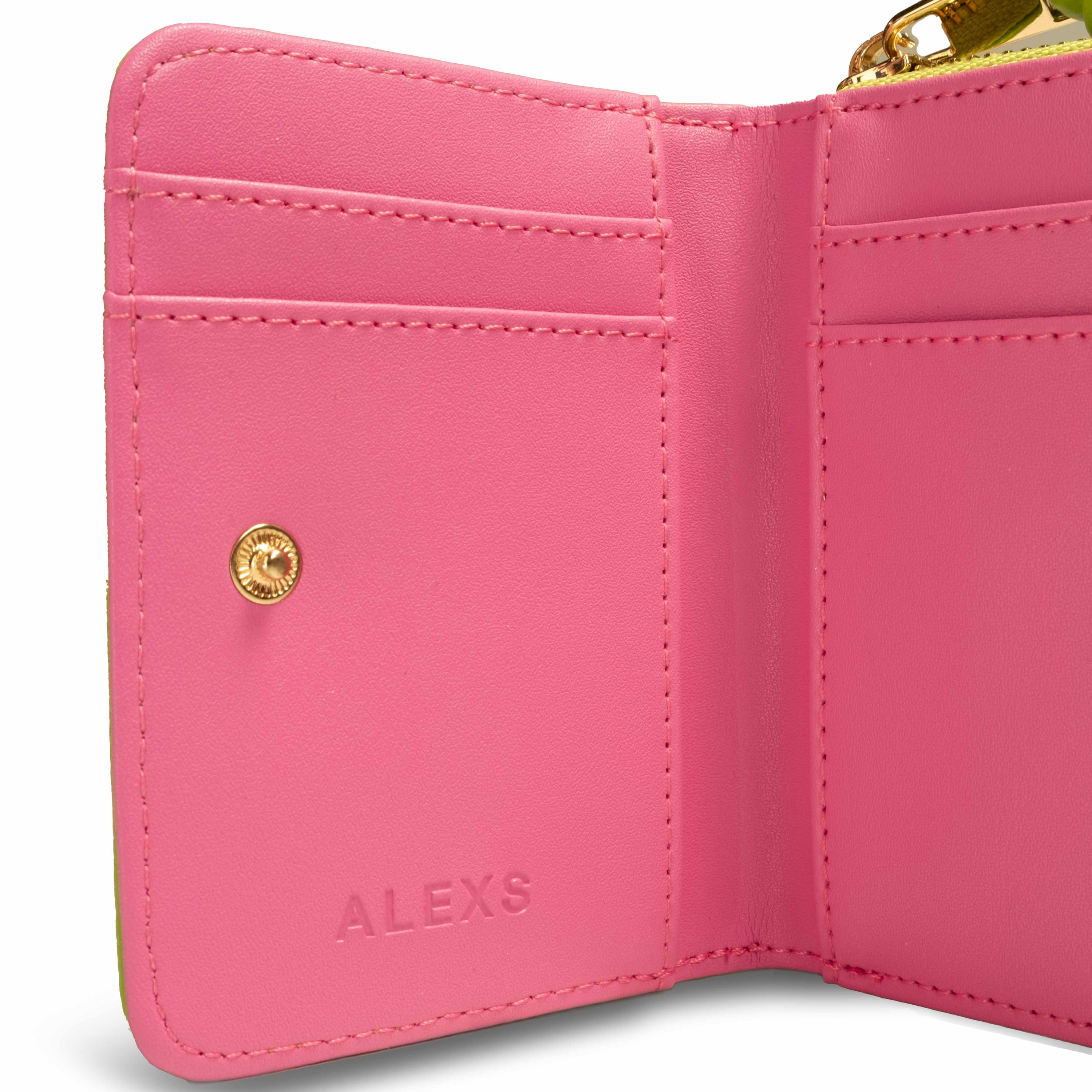 Cartera Piel Verde/Rosa Tirador nudo