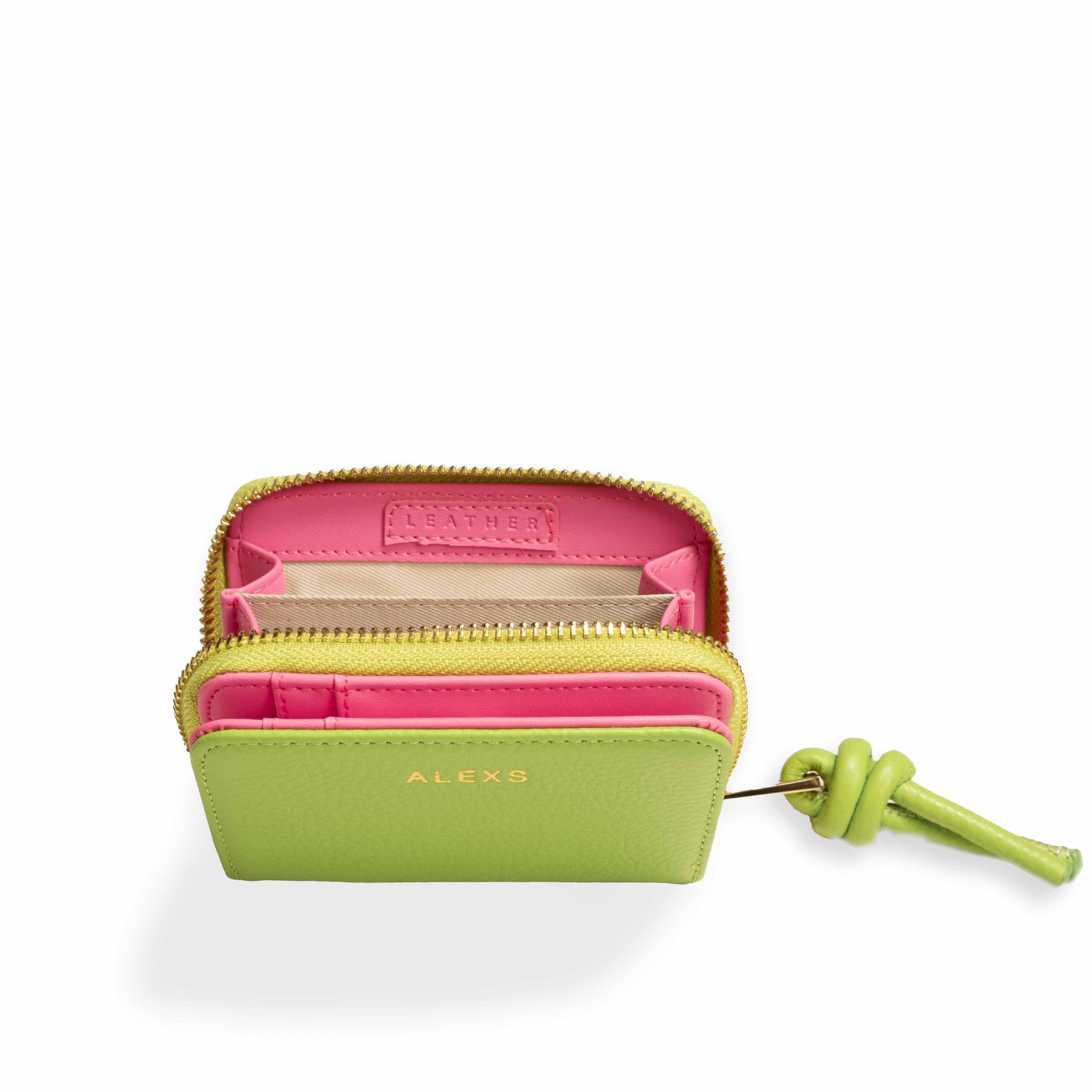 Cartera Piel Verde/Rosa Tirador nudo