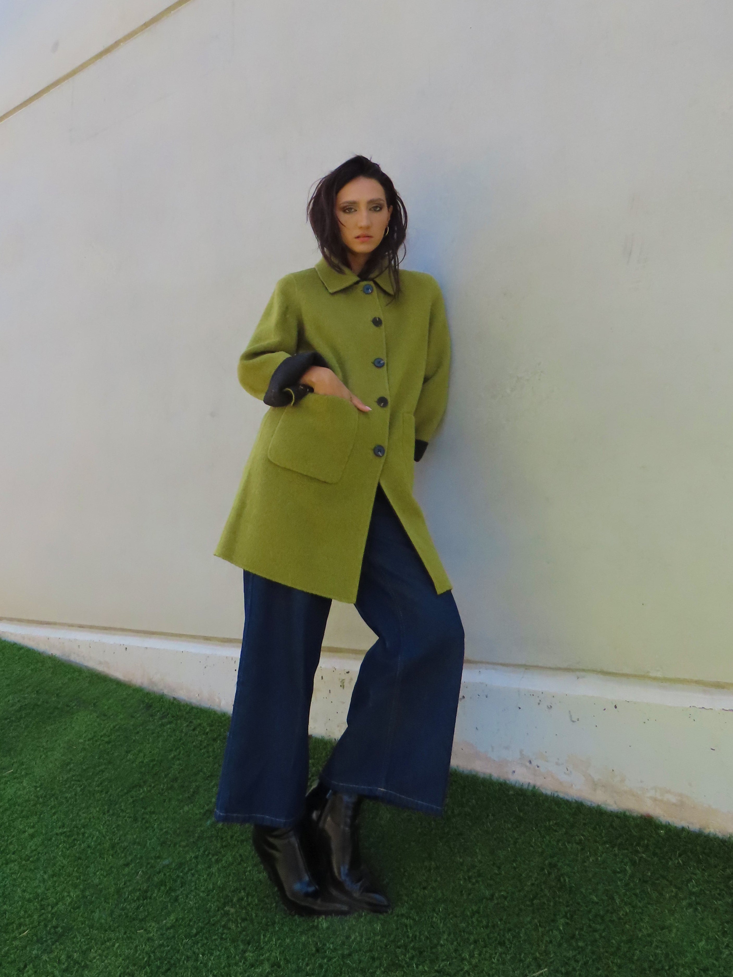 Abrigo reversible largo Pistacho / Gris