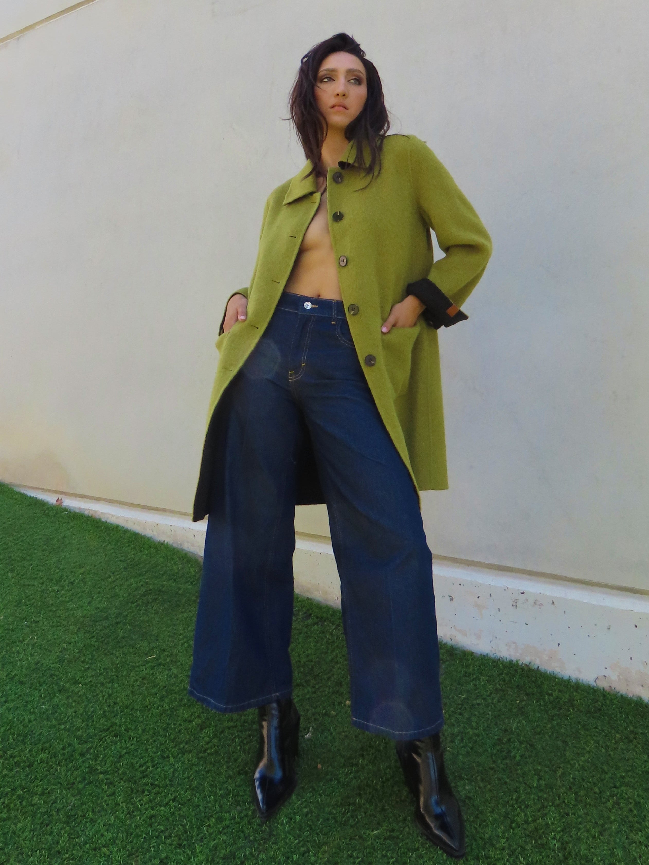 Abrigo reversible largo Pistacho / Gris