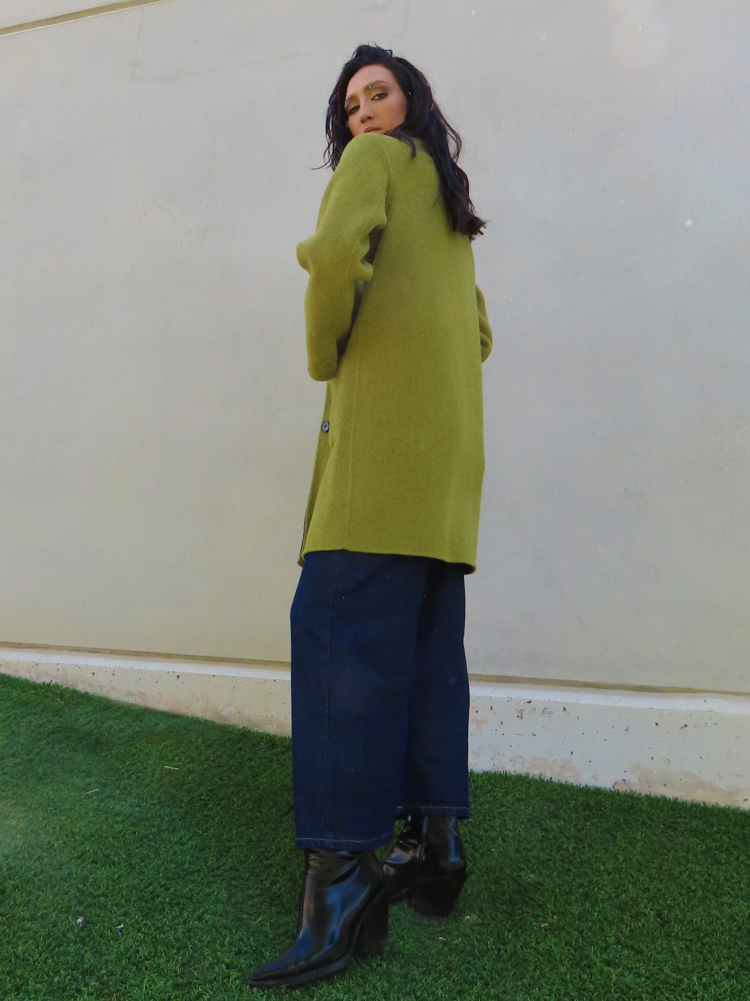 Abrigo reversible largo Pistacho / Gris