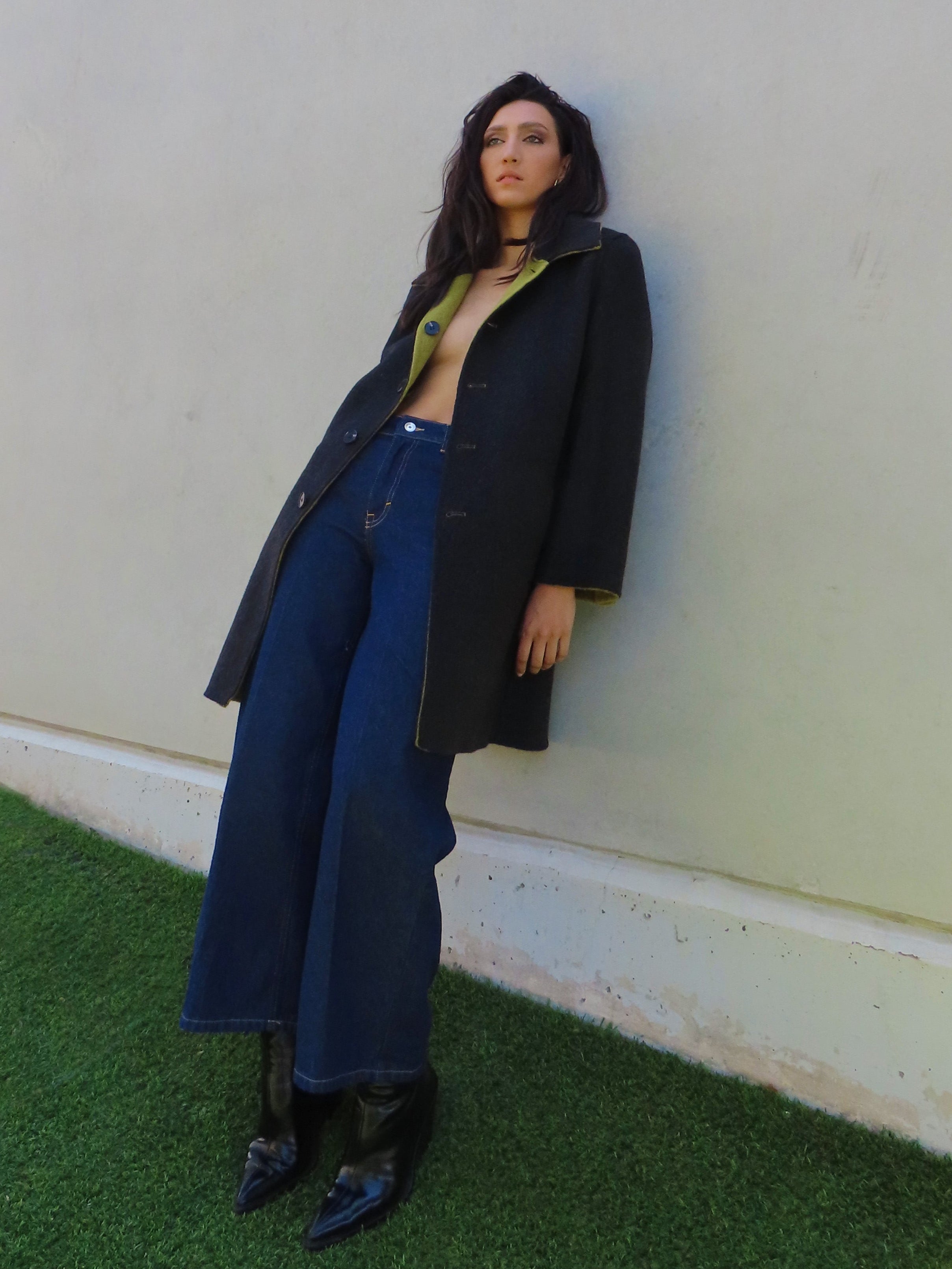 Abrigo reversible largo Pistacho / Gris