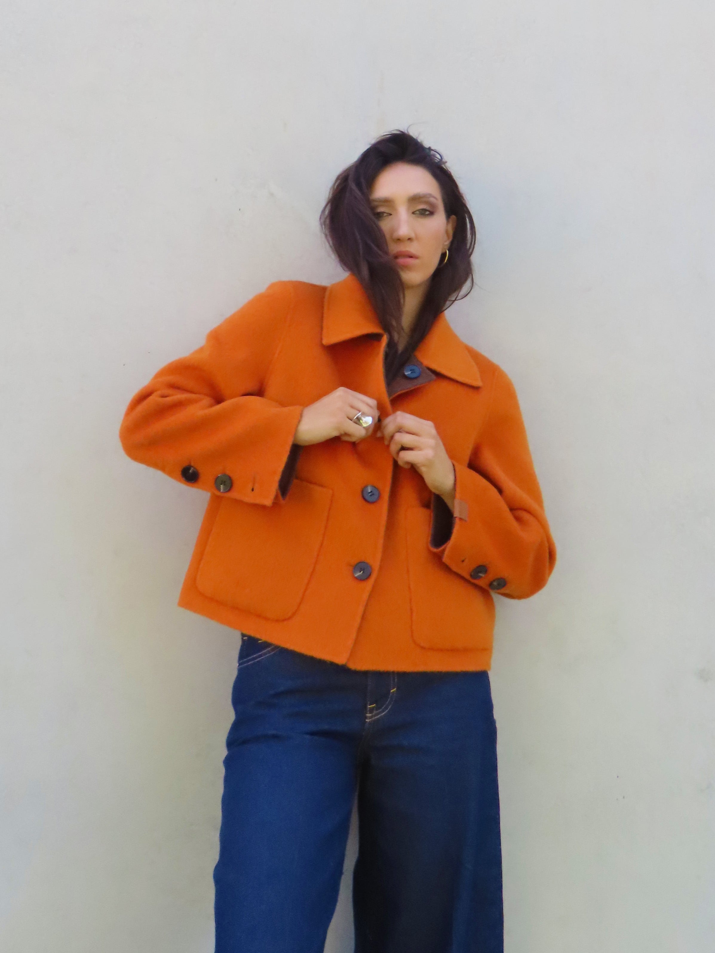 Abrigo reversible corto Naranja / Chocolate