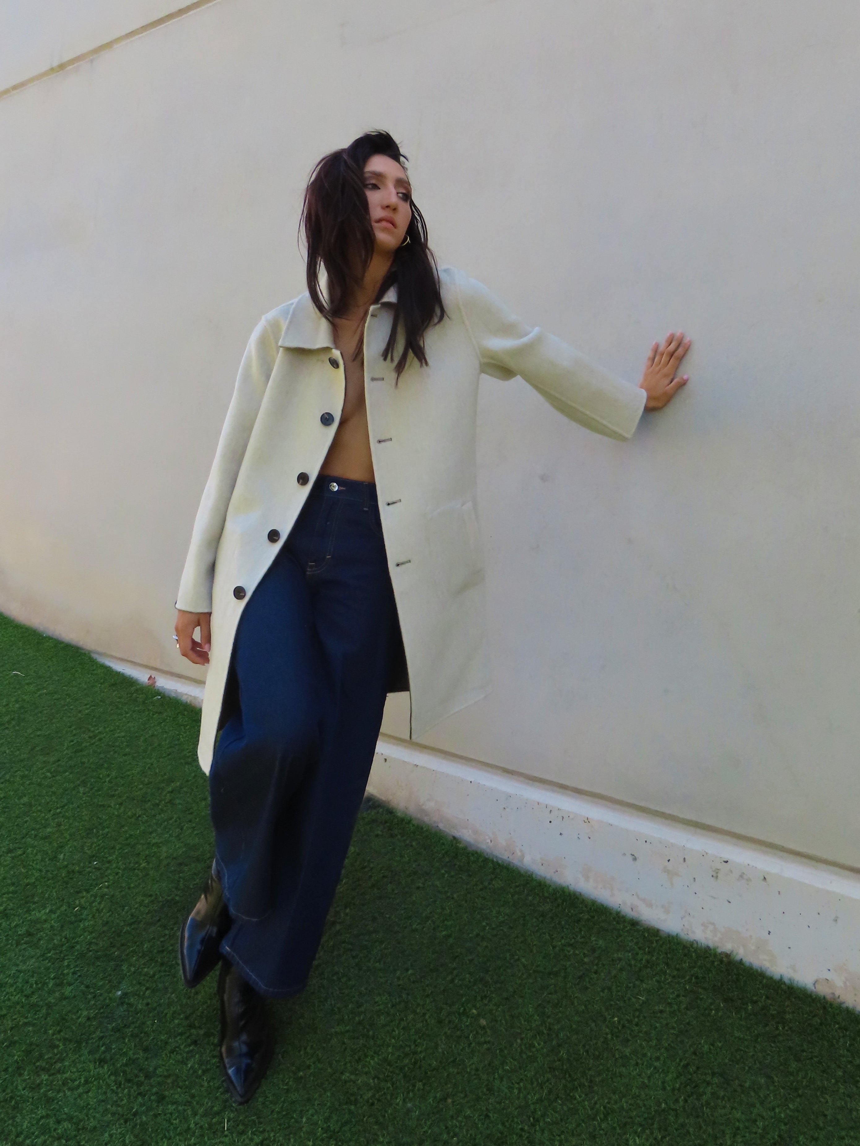 Abrigo reversible largo Oliva / Blanco