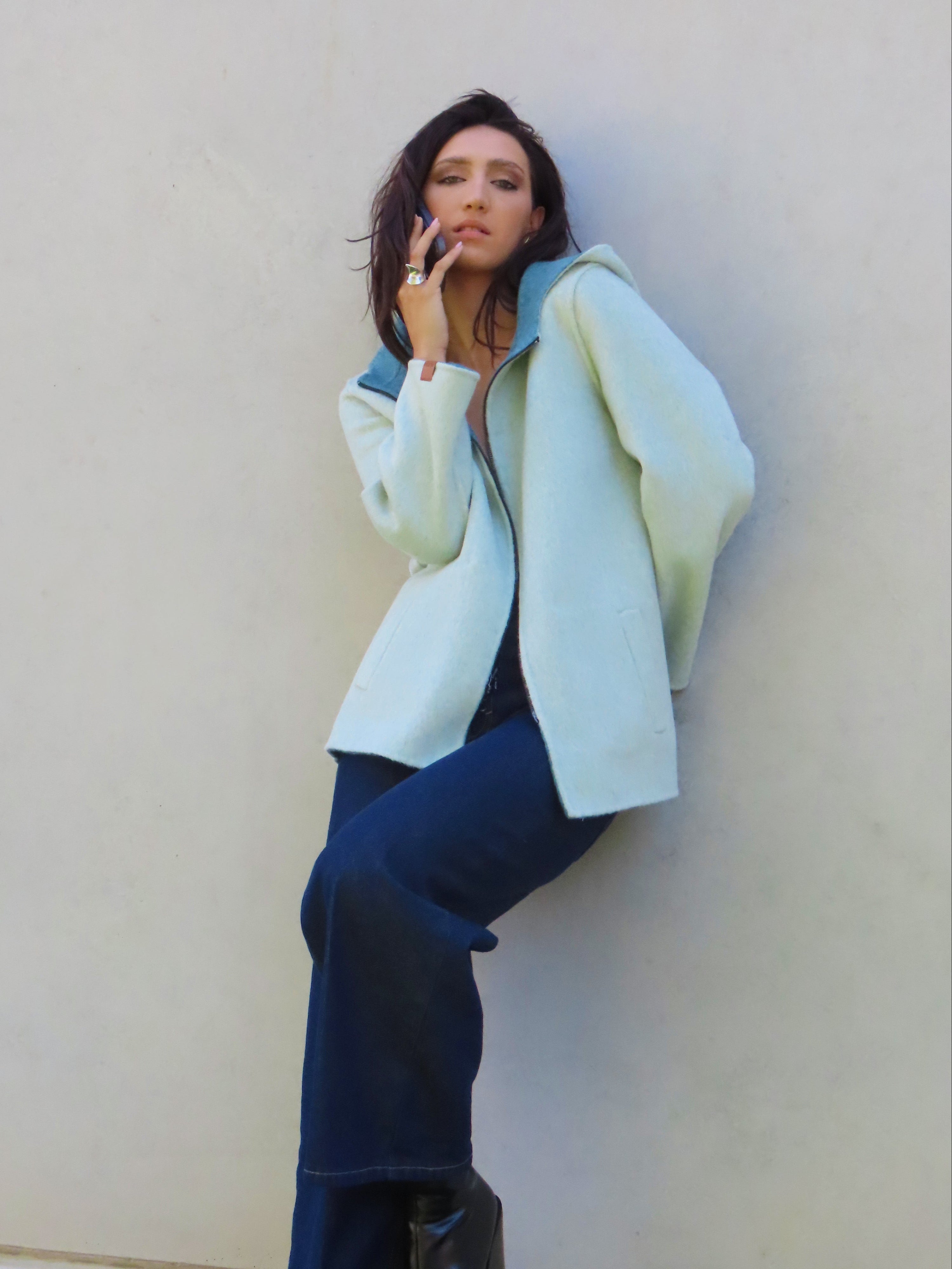 Abrigo reversible con capucha Azul / Agua