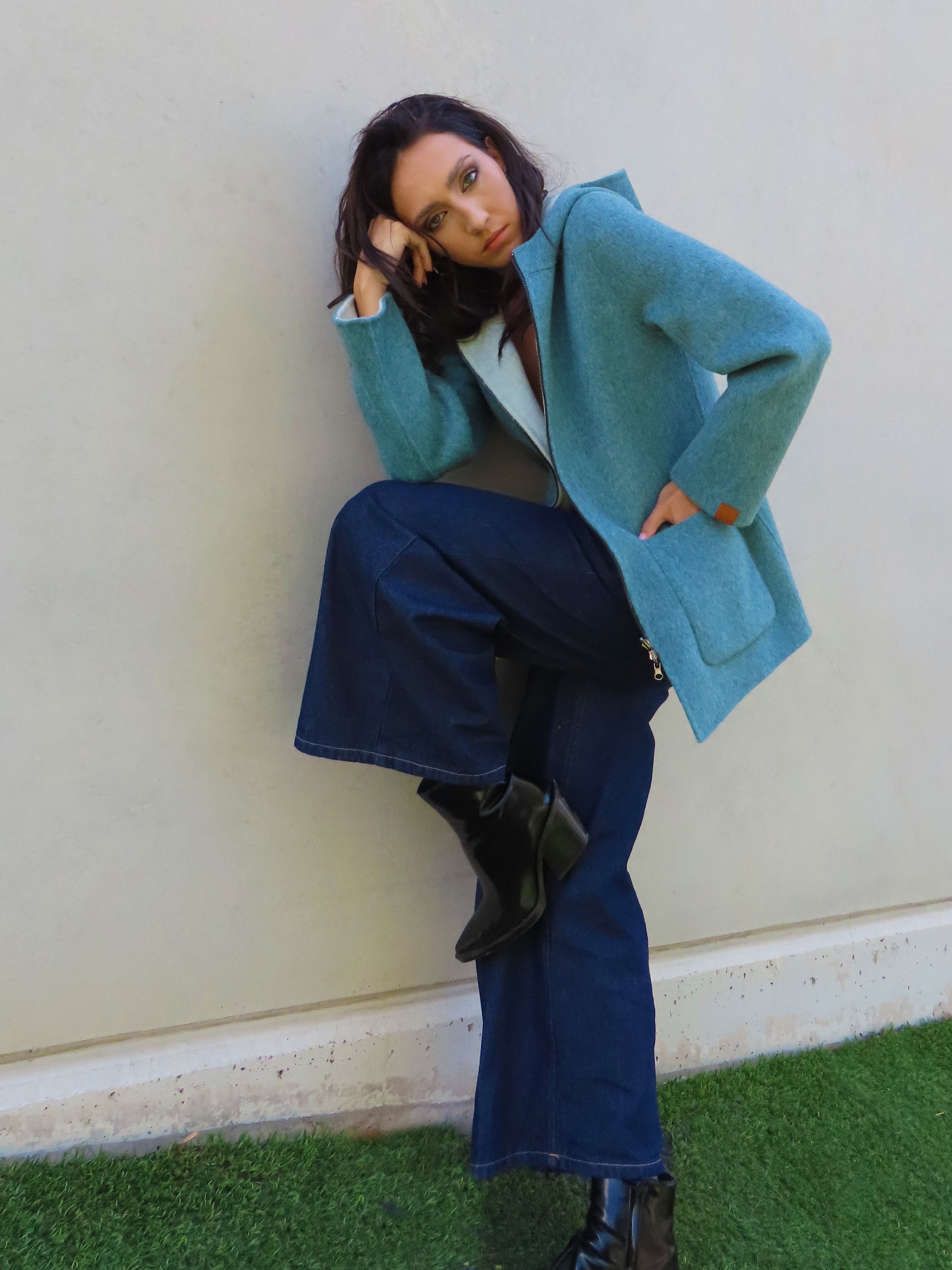 Abrigo reversible con capucha Azul / Agua