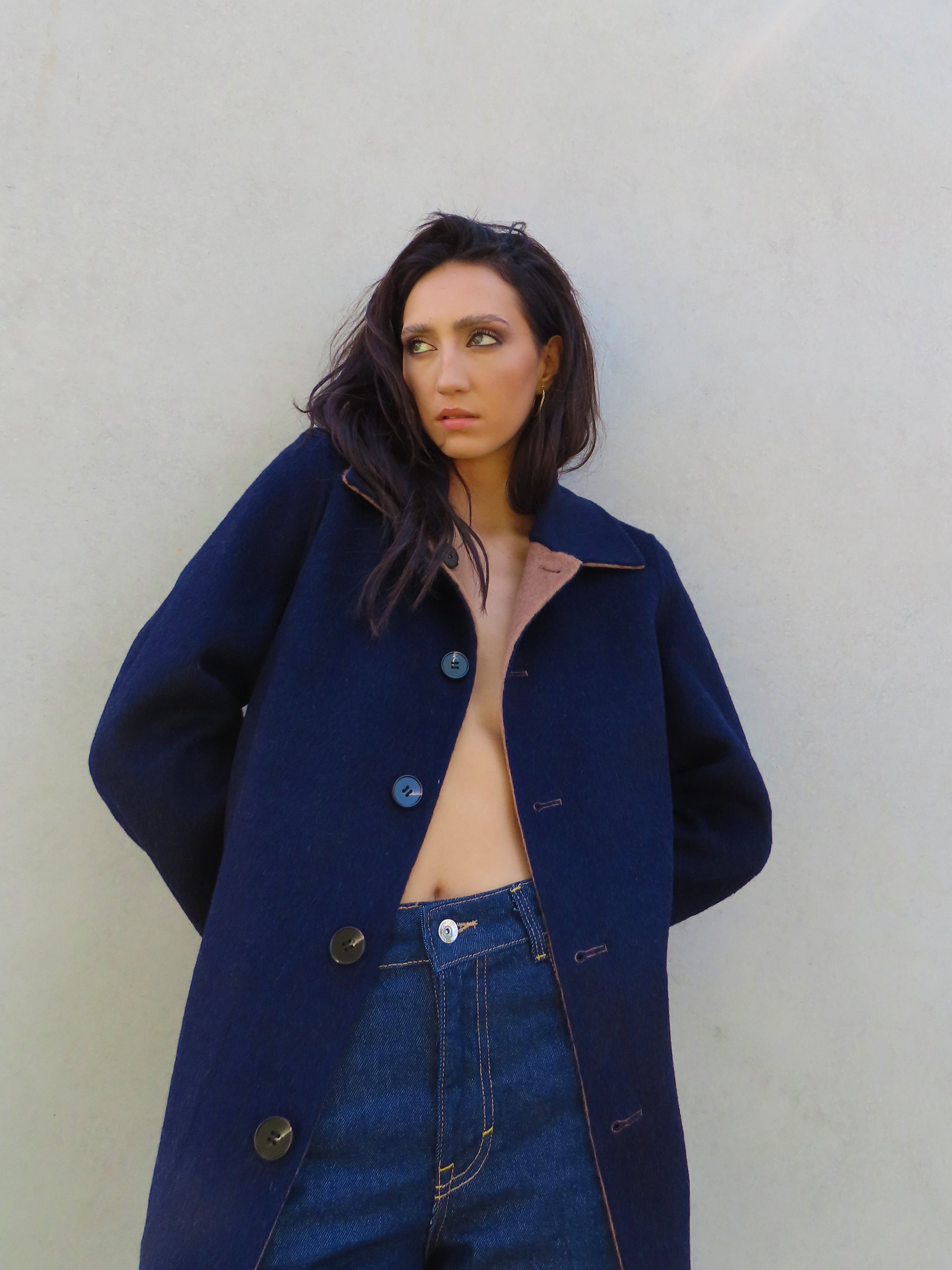 Abrigo reversible largo Camel / Marino