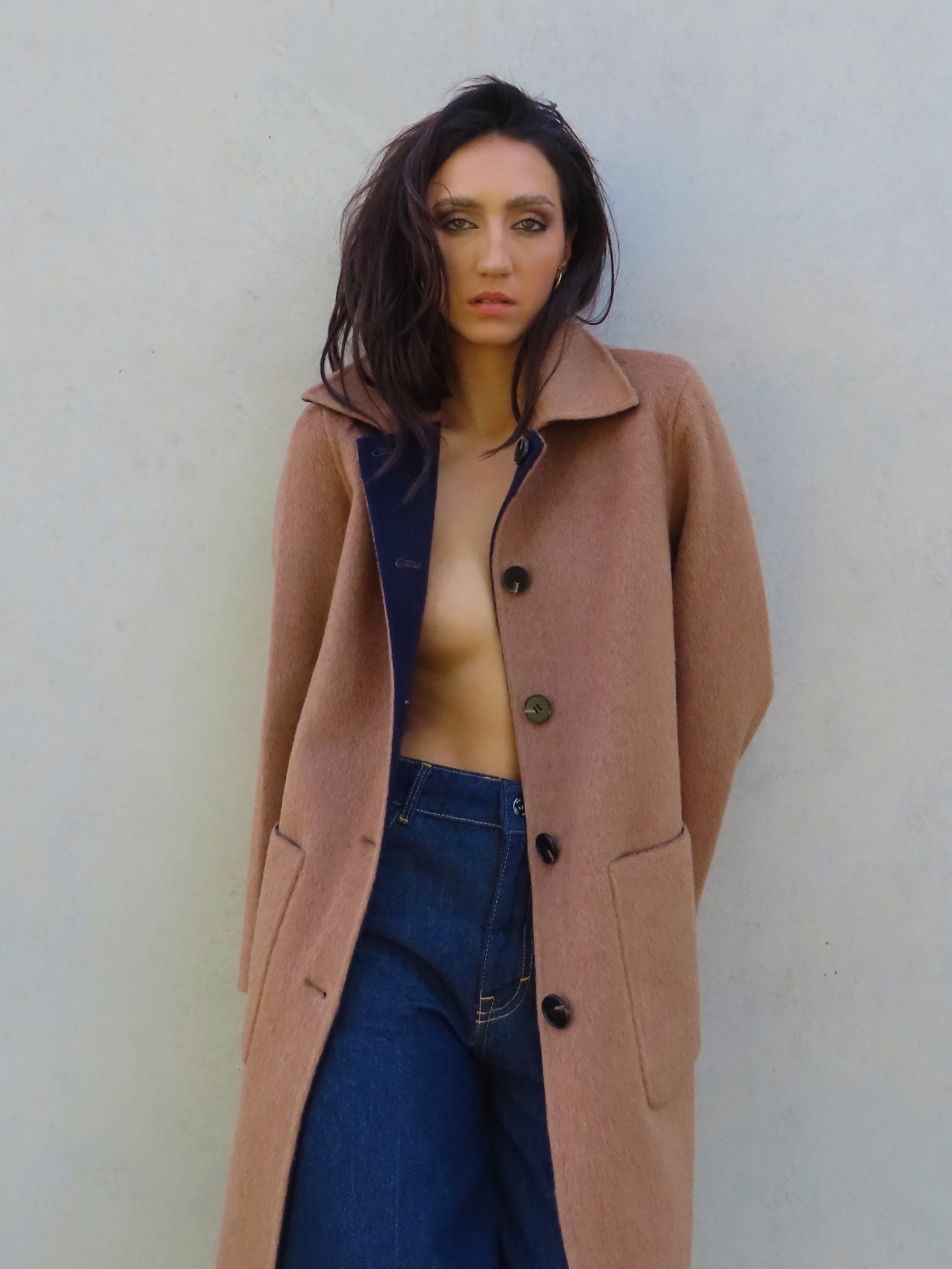 Abrigo reversible largo Camel / Marino